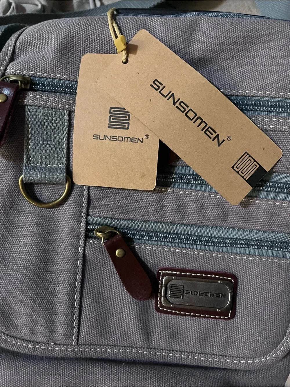 Casual Men's Gray Canvas Messenger Bag with Adjustable Strap